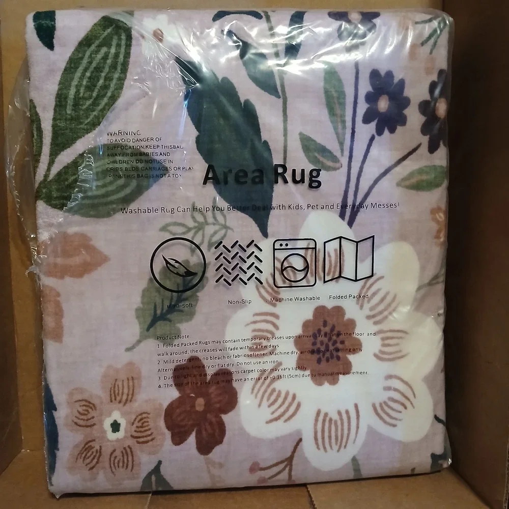 Rugcomf Area Rug Carpet Washable Non Slip Low Pile Boho Floral Pink 3x5 NEW